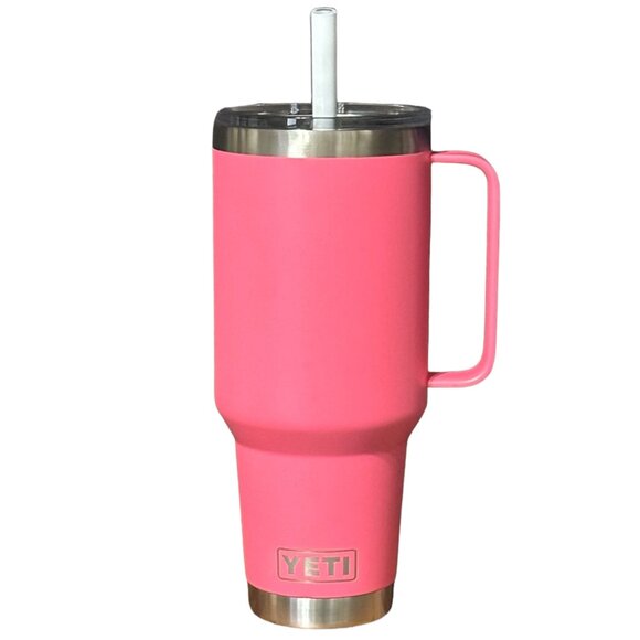 LASER ENGRAVED PERSONALIZATION YETI 42oz. STRAW LID TUMBLER IN TROPICAL PINK - Picture 1 of 2